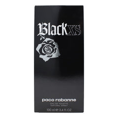 Paco Rabanne BLACK XS bottle front view, bold masculine fragrance.