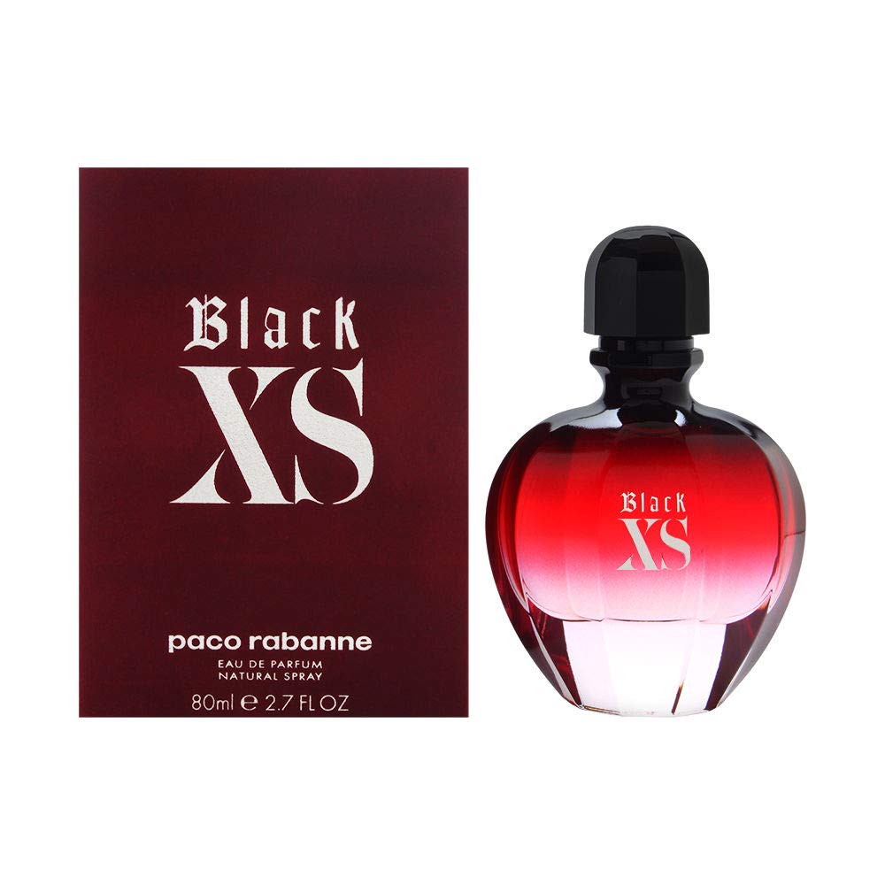 Paco Rabanne Black XS Women bottle front view, bold daytime fragrance ready to wear.
