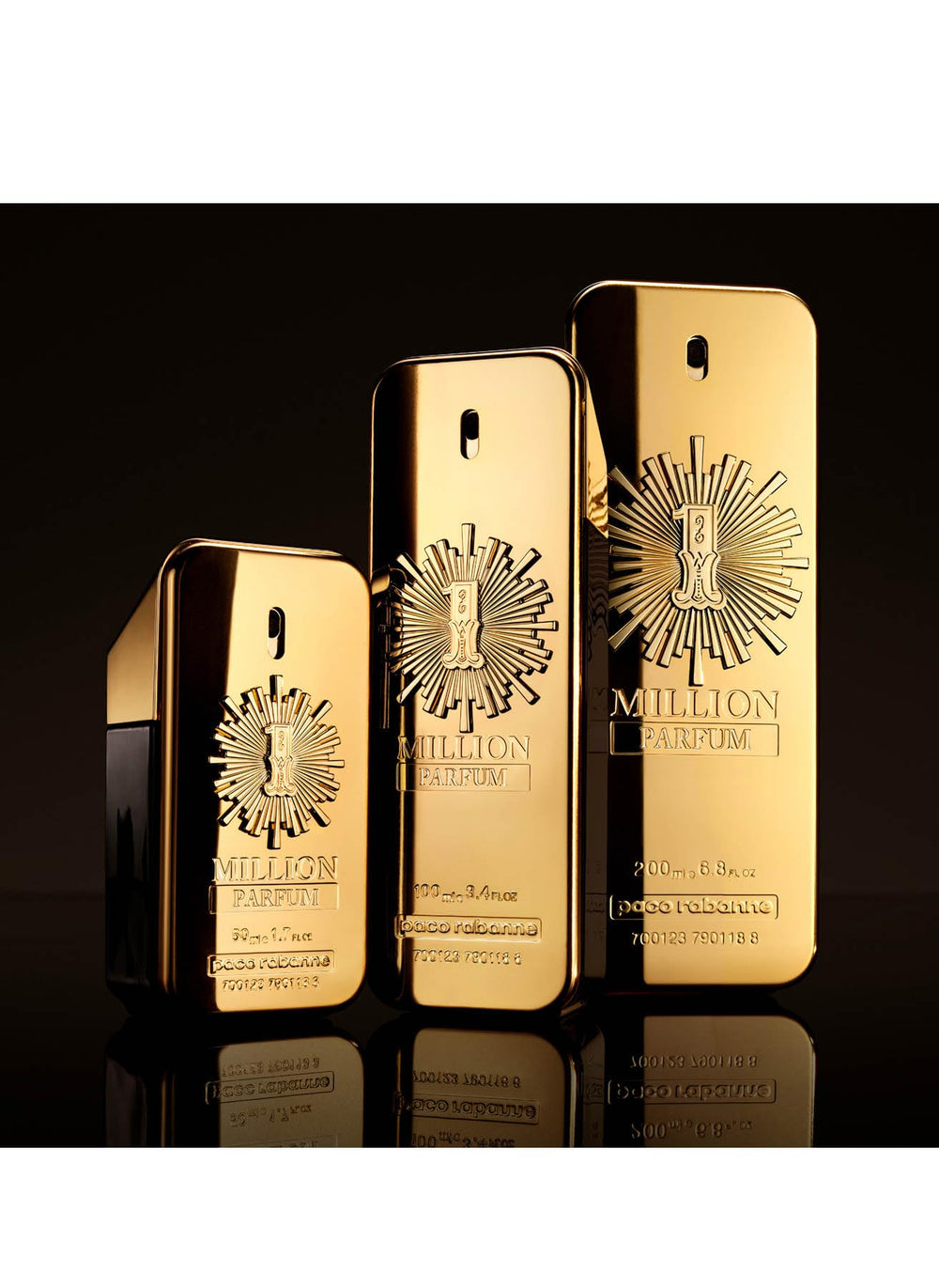 Paco Rabanne One Million amber-tinted bottle on a dark backdrop.