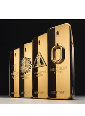 Paco Rabanne One Million gold packaging emphasizes luxury and premium craftsmanship.