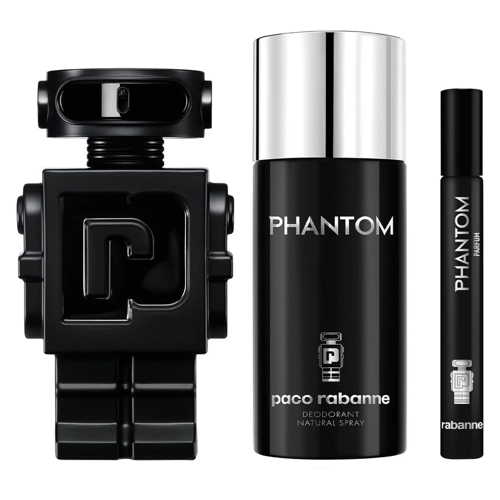 Paco Rabanne Phantom bottle close-up highlighting a futuristic design for a bold daytime scent
