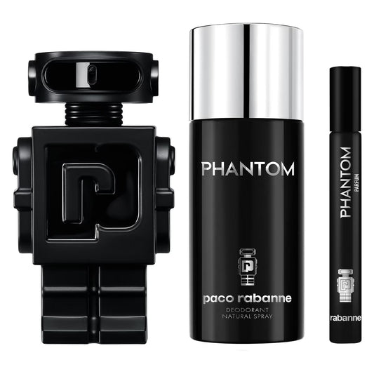 Paco Rabanne Phantom bottle close-up highlighting a futuristic design for a bold daytime scent