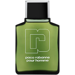 Paco Rabanne Pour Homme green glass bottle, classic masculine scent with long-lasting appeal