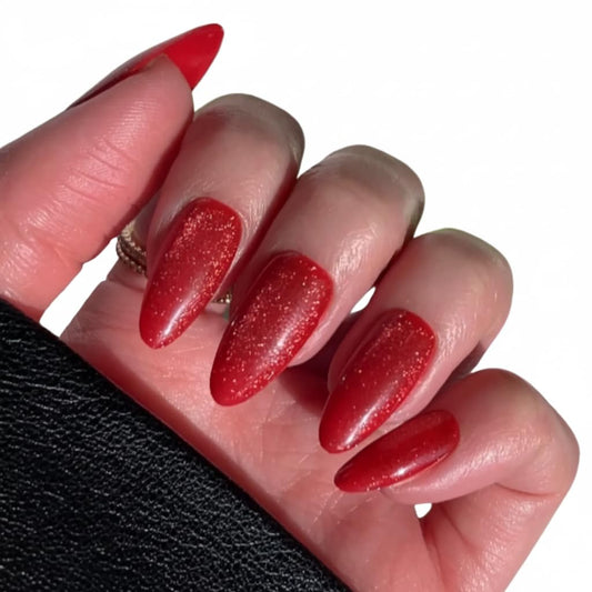 PaintLab press-on nails Red Rose Almond set showing 24-size variety for a quick at-home manicure
