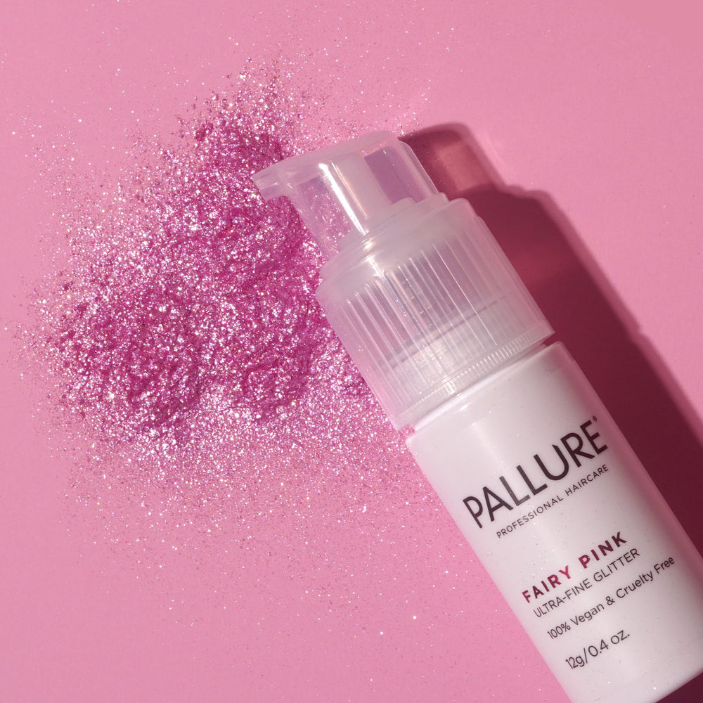 Pallure Ultra-Fine Hair Glitter White Crystal enhances light reflections on sleek hair styles.
