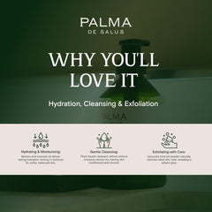 Palma de Salus creamy lather cleanses without stripping skin.