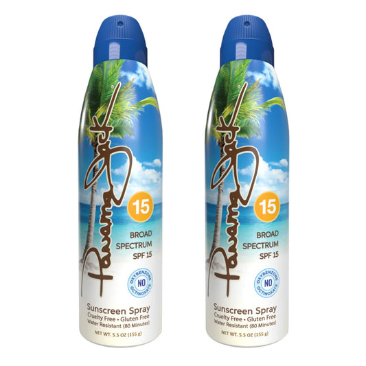 Panama Jack continuous spray bottle with SPF 15 for easy outdoor protection.
