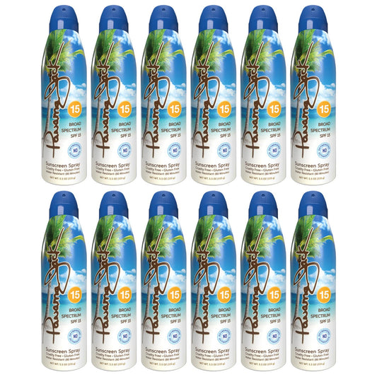 Panama Jack continuous spray sunscreen bottle applying easy, even coverage outdoors