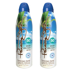 Panama Jack continuous spray SPF 50 bottle for easy application outdoors