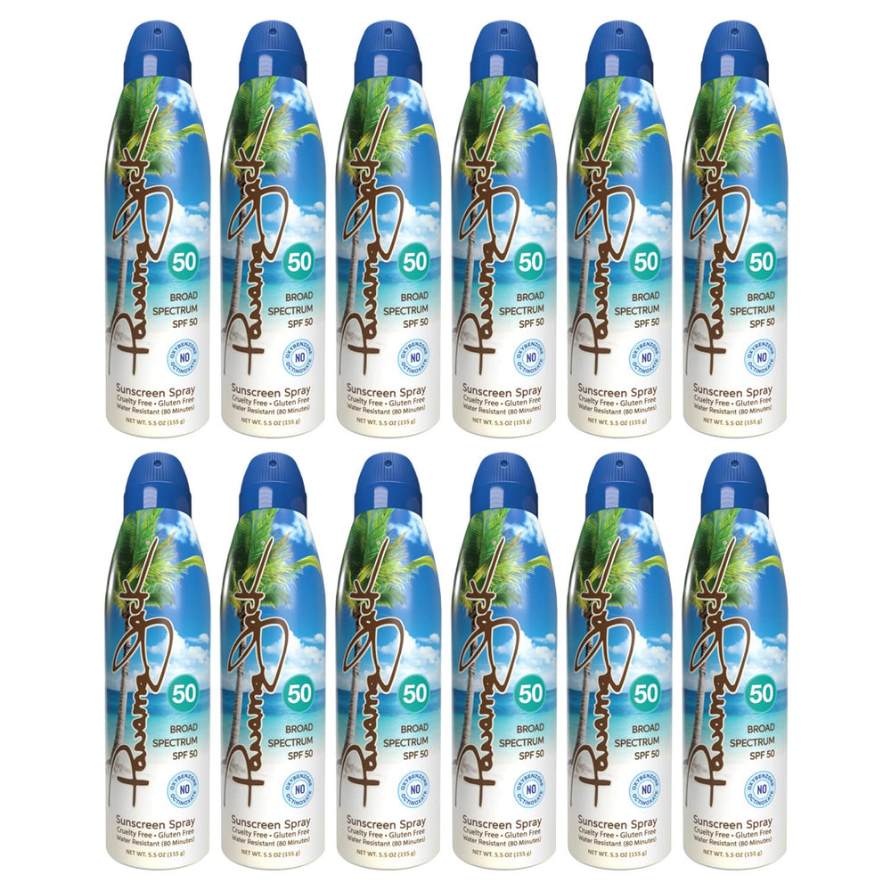 Panama Jack Continuous Spray Sunscreen SPF 50 bottle front view for quick protection
