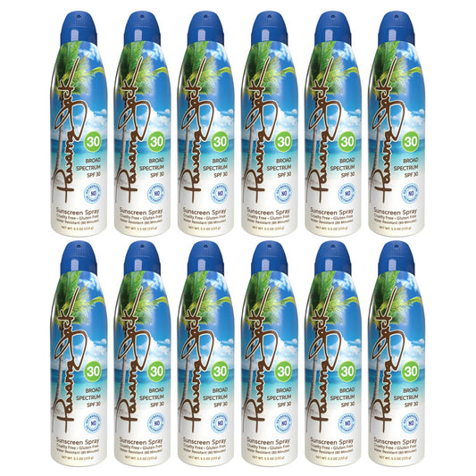 Panama Jack continuous spray sunscreen bottle for easy, even coverage outdoors.