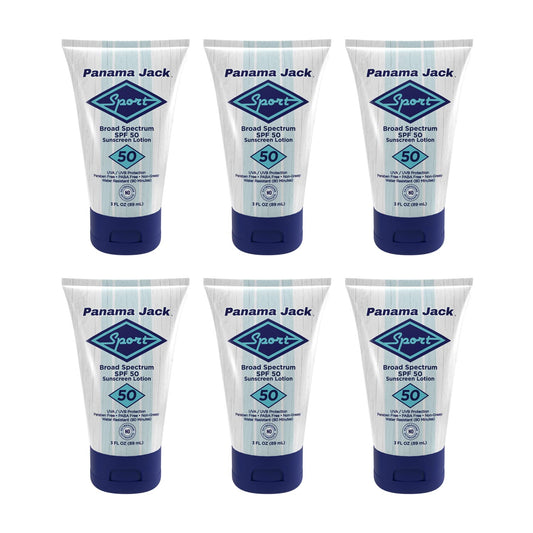 Panama Jack Sport Sunscreen Lotion bottle showing SPF 50 protection for active days