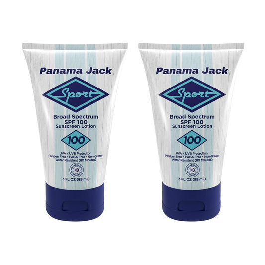 Panama Jack Sport Sunscreen SPF100 bottle with easy flip cap for quick protection.