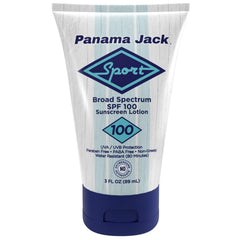 Panama Jack SPF100 bottle used during water activities highlighting resistance.