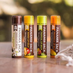 Panama Jack lip balm label close-up with SPF 45 protection