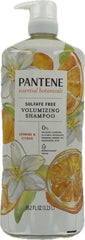 Pantene Essential Botanicals Jasmine & Citrus shampoo bottle shows volumizing formula for fine hair.