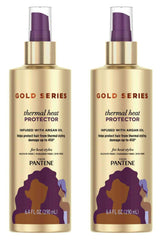 Pantene Gold Series Thermal Heat Protector bottle front, heat protection for styling.