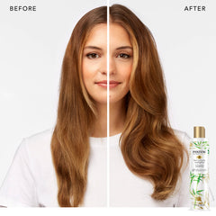 Close-up of Pantene Nutrient Blends Bamboo Shampoo ingredients highlighting bamboo and vitamin B5 for shine.