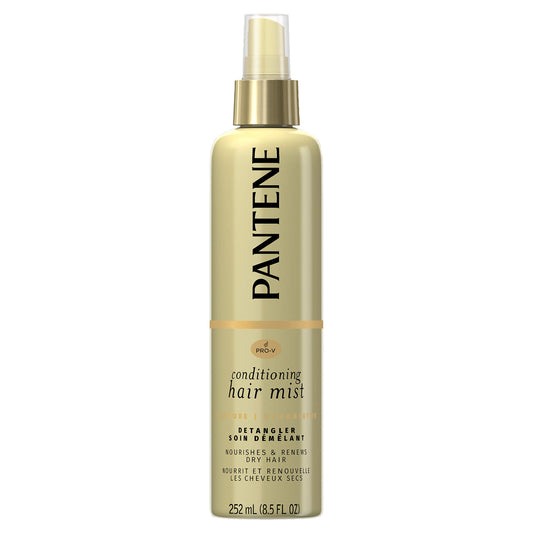 Pantene Nutrient Boost Moisture Mist detangler bottle delivers hydration for dry hair