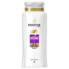 Pantene Pro-V Sheer Volume bottle pour demonstrates smooth rinse for voluminous hair