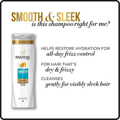 Pantene Pro-V Smooth & Sleek bottle with droplets conveys hydration and shine.