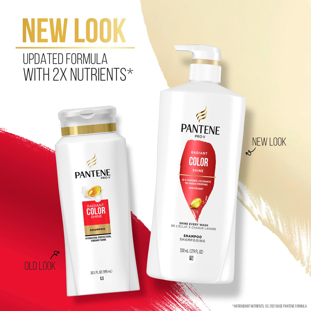 Pantene Radiant Color Shine Shampoo close-up on glossy, color-protected strands