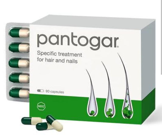 Pantogar capsules for daily use supporting hair and nails.