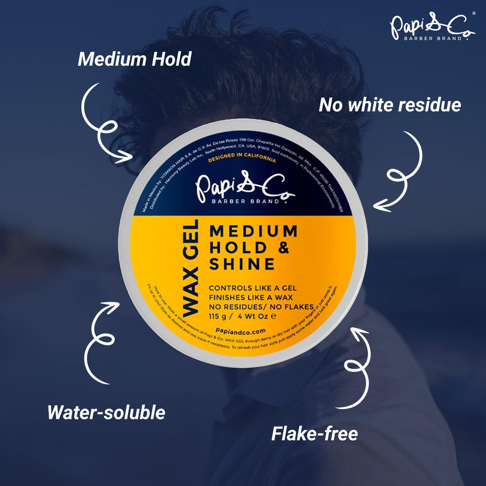 PAPI & CO Wax Hair Gel styling hair into a damp look for strong hold.