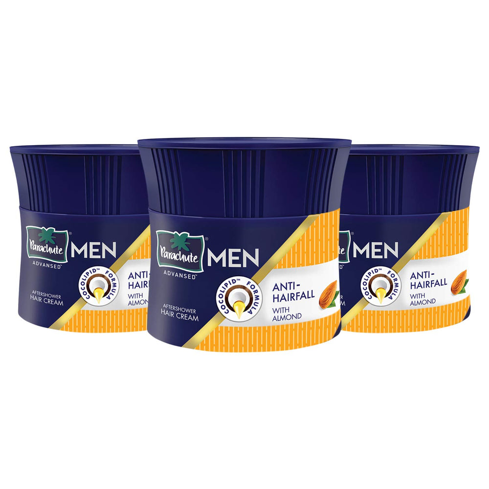 Parachute Advansed anti hairfall cream bottle showing almond and coconut formula for daily use.