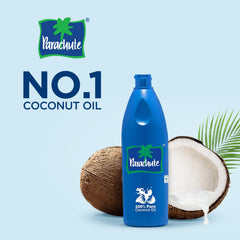 Parachute coconut oil jar closeup emphasizing purity and natural aroma