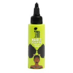 Pardon My Fro hair oil bottle highlighting a hydrating formula for curls and scalp