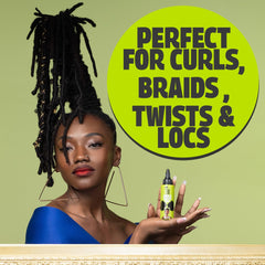 Close-up of Pardon My Fro oil drops showing lightweight, fast-absorbing moisture