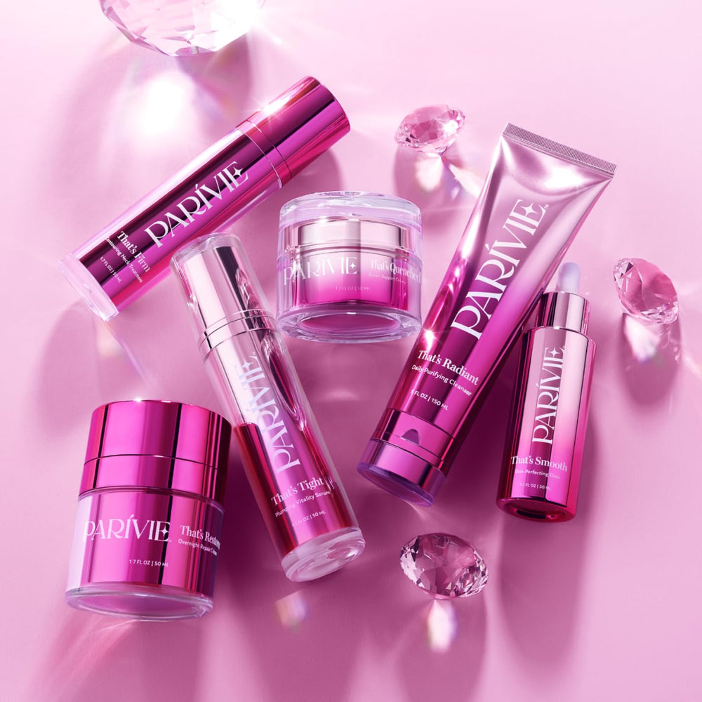 Parívie That’s Tight serum bottle on counter signals everyday use