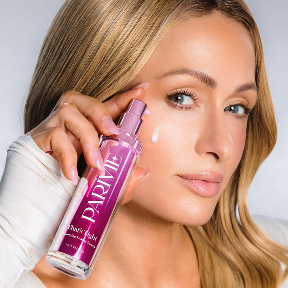 Parívie That’s Tight serum routine collage illustrates a complete skincare ritual