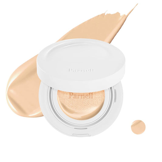 Parnell Cicamanu Serum Cushion bottle close-up shows radiant, breathable coverage.