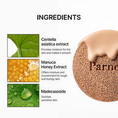 Parnell Cicamanu Serum Cushion glass skin finish closeup demonstrates glow.