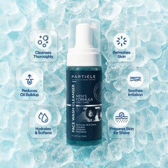 Particle Mens Face Wash foaming texture close-up for quick morning lather.