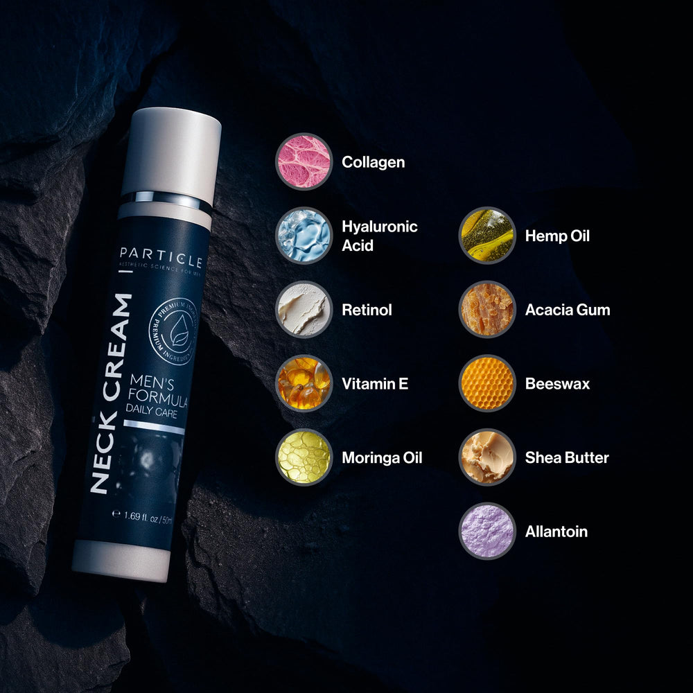 Particle Neck Cream being massaged in demonstrates easy application every morning.