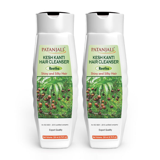Patanjali Kesh Kanti Reetha shampoo bottle front view, gentle daily cleanse for dry hair