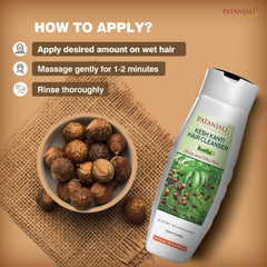 Patanjali Kesh Kanti Reetha shampoo natural herbs close-up, ayurvedic care