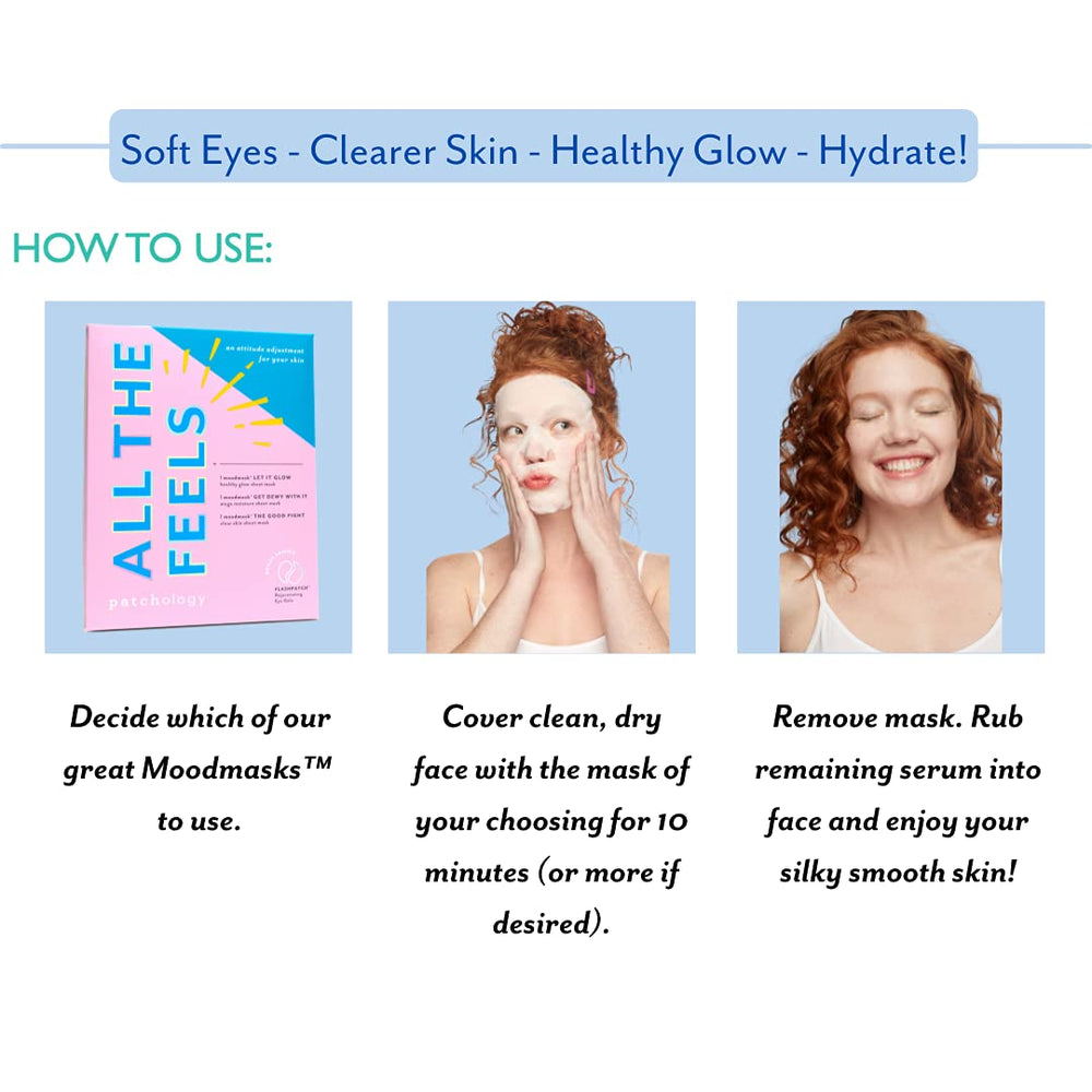 Patchology All the Feels Moodmask set packaging shows a convenient 3-piece kit.