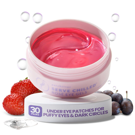 Patchology Serve Chilled Rosé patches in jar closeup showing hydrating formula and antioxidants.