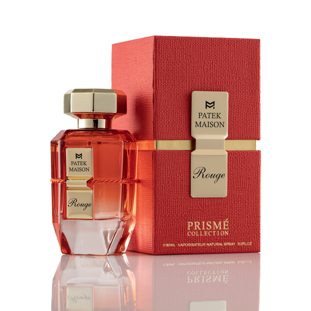 Patek Maison Prisme Rouge bottle front view for confident evening wear.