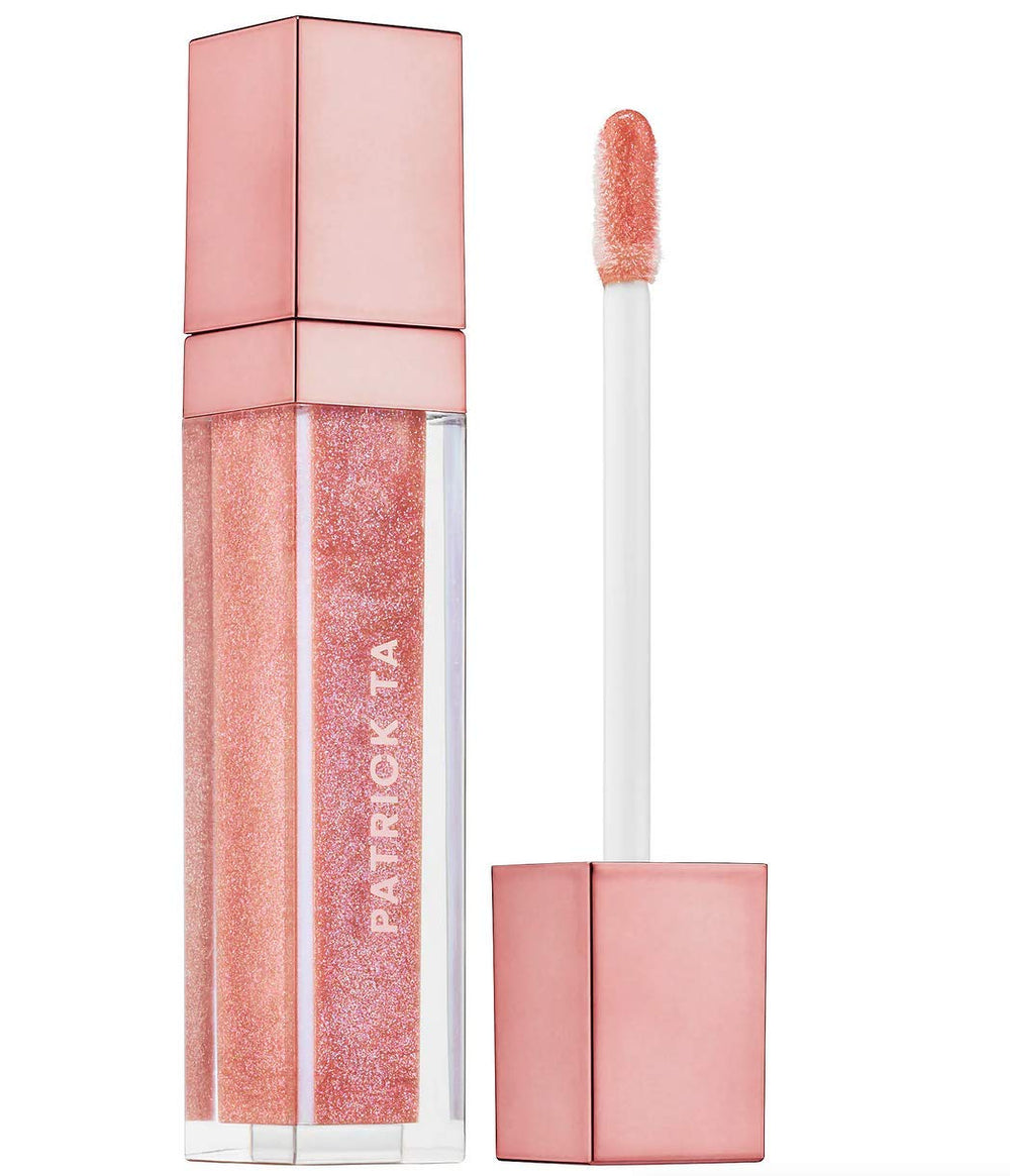 Patrick Ta Major Glow Lip Shine Is She Younger Than Me? lip gloss swatch for shine and hydration