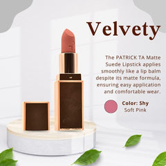 Macro shot shows powdery-soft finish and blurred lip effect