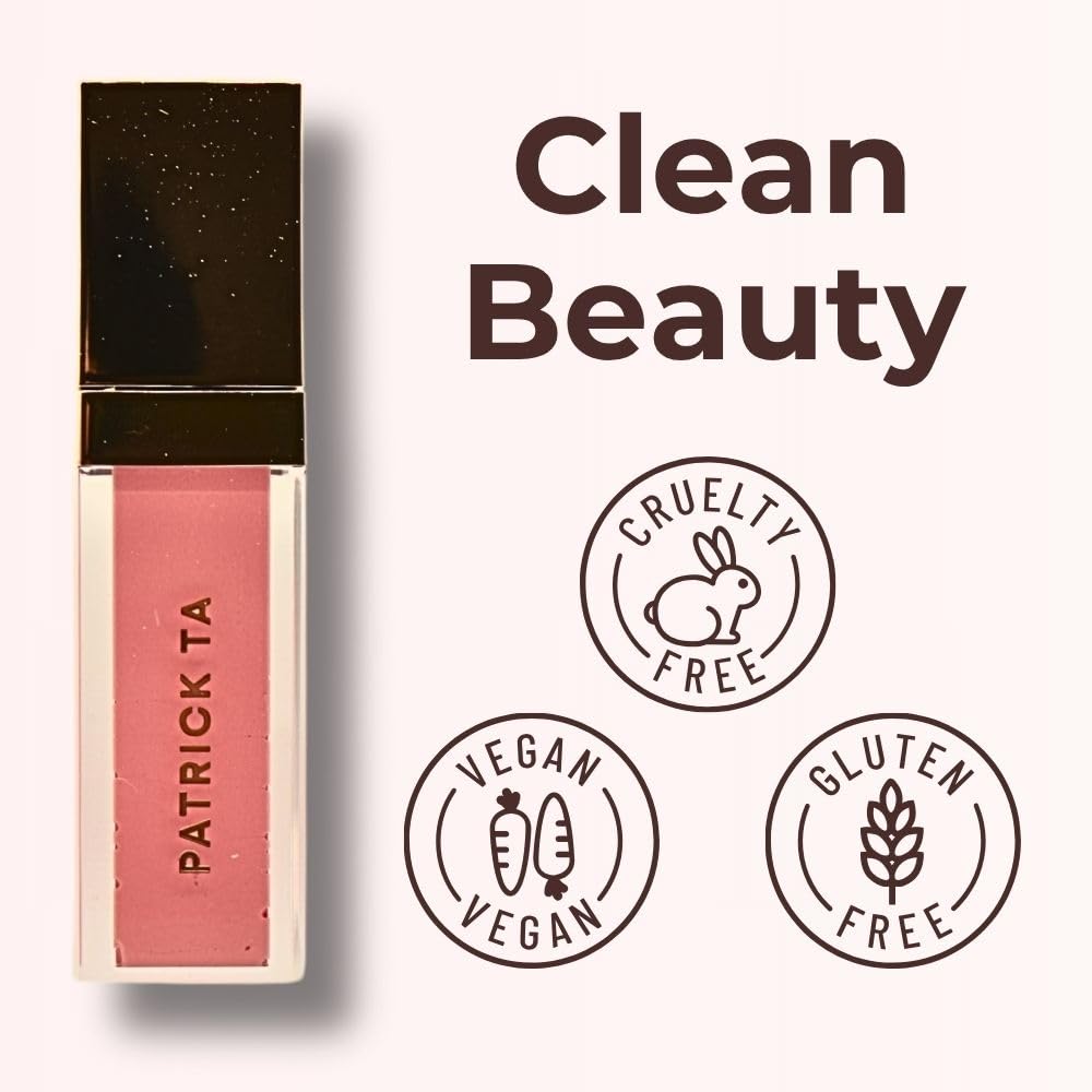 Patrick Ta Major Volume gloss on lips for hydrated, everyday shine.