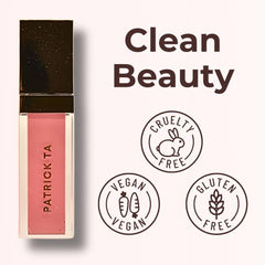 Patrick Ta Major Volume gloss on lips for hydrated, everyday shine.