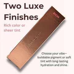 On lips, Patrick Ta Say Less delivers luminous shine with plump-looking fullness.