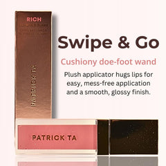 Packaging highlights vegan, cruelty-free lip gloss in Say Less shade.