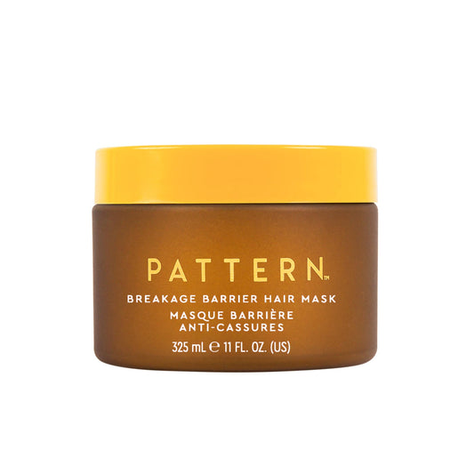 PATTERN Breakage Barrier Mask bottle with white tea for nourished curls.